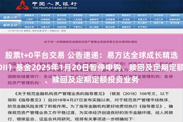 股票t+0平台交易 公告速递：易方达全球成长精选混合（QDII）基金2025年1月20日暂停申购、赎回及定期定额投资业务